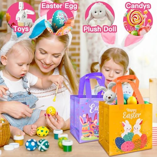Yibindada 8 PZS de Bolsas de Regalo para Pascua, Canastas con Asa, Bolsas Reutilizables para Dulces, Ideal para Búsqueda de Huevos y Fiesta de Pascua - imagen 4