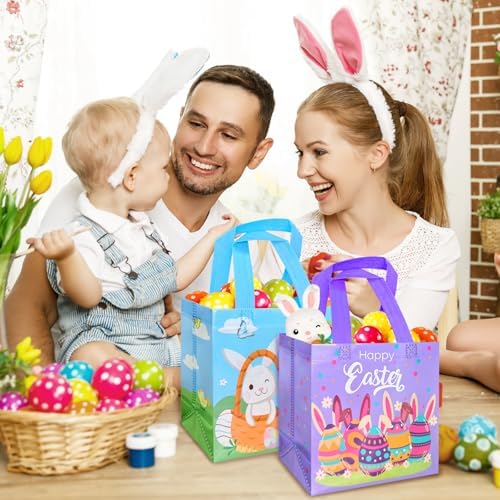 Yibindada 8 PZS de Bolsas de Regalo para Pascua, Canastas con Asa, Bolsas Reutilizables para Dulces, Ideal para Búsqueda de Huevos y Fiesta de Pascua - imagen 5