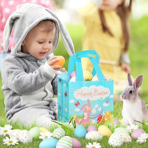 Yibindada 8 PZS de Bolsas de Regalo para Pascua, Canastas con Asa, Bolsas Reutilizables para Dulces, Ideal para Búsqueda de Huevos y Fiesta de Pascua - imagen 7