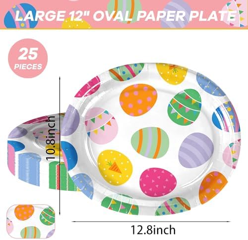 25 Piezas de Platos de Papel Ovalados para Pascua, Platos Decorativos con Diseño de Huevos Coloridos para Bodas y Fiestas de Primavera - imagen 2