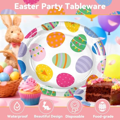 25 Piezas de Platos de Papel Ovalados para Pascua, Platos Decorativos con Diseño de Huevos Coloridos para Bodas y Fiestas de Primavera - imagen 3