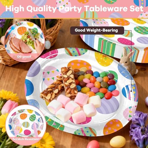 25 Piezas de Platos de Papel Ovalados para Pascua, Platos Decorativos con Diseño de Huevos Coloridos para Bodas y Fiestas de Primavera - imagen 4