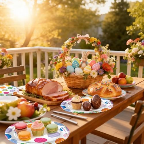 25 Piezas de Platos de Papel Ovalados para Pascua, Platos Decorativos con Diseño de Huevos Coloridos para Bodas y Fiestas de Primavera - imagen 5