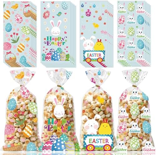 Bolsas de Celofán para Dulces GOMANCHE de Pascua, 100 Piezas con Cierres Dorados, Bolsas de Regalo para Galletas y Favoritos de Fiesta de Pascua - imagen 1