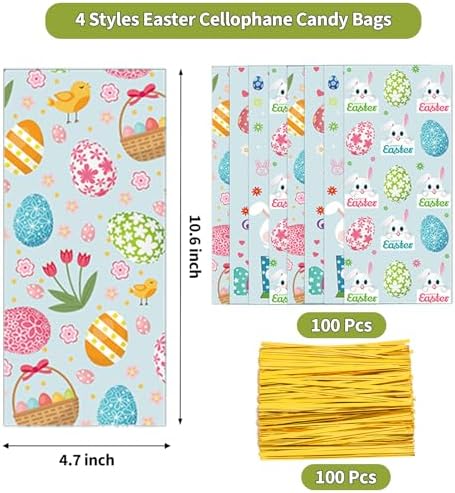 Bolsas de Celofán para Dulces GOMANCHE de Pascua, 100 Piezas con Cierres Dorados, Bolsas de Regalo para Galletas y Favoritos de Fiesta de Pascua - imagen 2