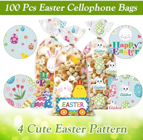 Bolsas de Celofán para Dulces GOMANCHE de Pascua, 100 Piezas con Cierres Dorados, Bolsas de Regalo para Galletas y Favoritos de Fiesta de Pascua - imagen 3