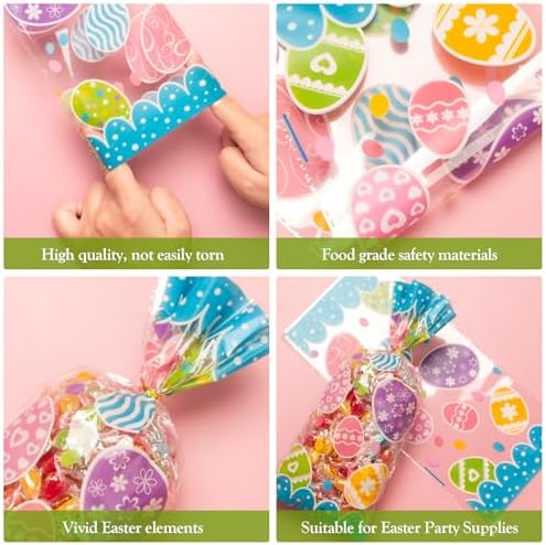 Bolsas de Celofán para Dulces GOMANCHE de Pascua, 100 Piezas con Cierres Dorados, Bolsas de Regalo para Galletas y Favoritos de Fiesta de Pascua - imagen 4