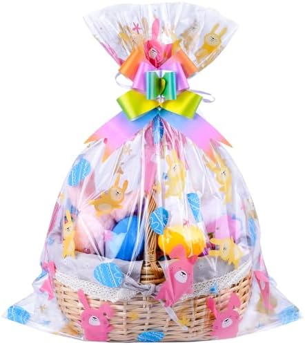 Bolsas de Celofán FloraSea para Pascua 24x30 Pulgadas - 10 Piezas para Canastas Grandes con 10 Moños de Regalo - imagen 1
