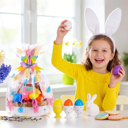 Bolsas de Celofán FloraSea para Pascua 24x30 Pulgadas - 10 Piezas para Canastas Grandes con 10 Moños de Regalo - imagen 2