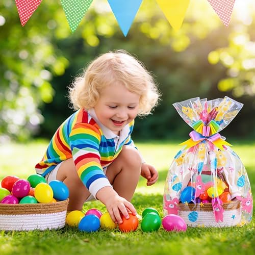 Bolsas de Celofán FloraSea para Pascua 24x30 Pulgadas - 10 Piezas para Canastas Grandes con 10 Moños de Regalo - imagen 7