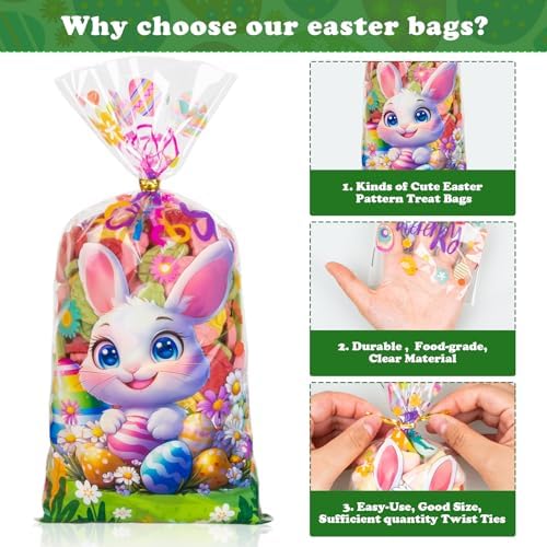 Bolsas de Regalo de Pascua GIFOHAPY 100 Pzs con 120 Cintas, 5 Estilos de Bolsas de Celofán Coloridas para Niños, Favor de Fiesta de Pascua - imagen 2