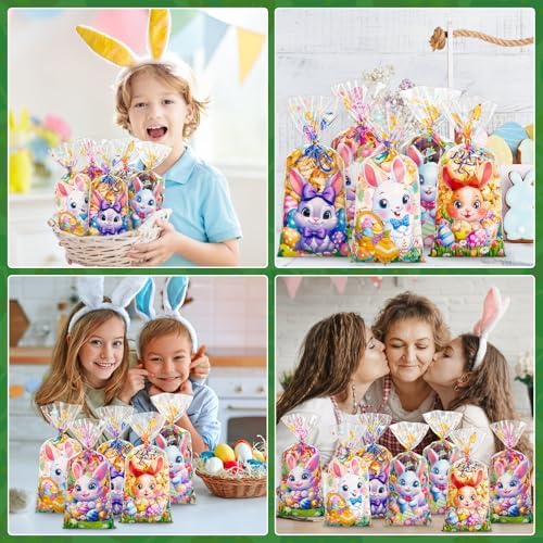 Bolsas de Regalo de Pascua GIFOHAPY 100 Pzs con 120 Cintas, 5 Estilos de Bolsas de Celofán Coloridas para Niños, Favor de Fiesta de Pascua - imagen 3