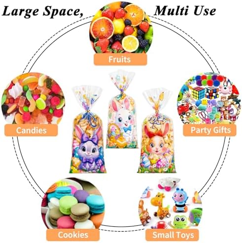 Bolsas de Regalo de Pascua GIFOHAPY 100 Pzs con 120 Cintas, 5 Estilos de Bolsas de Celofán Coloridas para Niños, Favor de Fiesta de Pascua - imagen 5