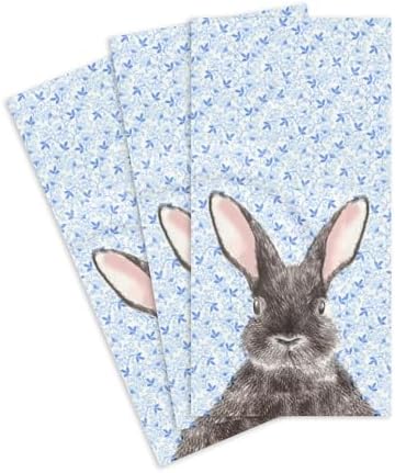 Servilletas de Papel de Conejo de Pascua Stxy – 3 Capas, Diseño Floral Azul, Desechables para Baño – Servilletas Decorativas para Cenas de Primavera - imagen 3