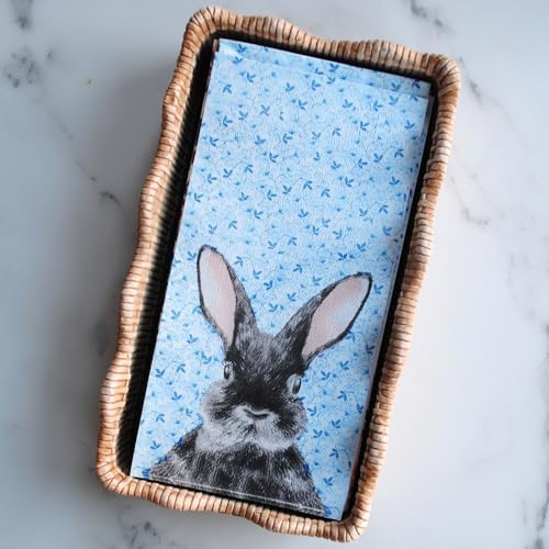 Servilletas de Papel de Conejo de Pascua Stxy – 3 Capas, Diseño Floral Azul, Desechables para Baño – Servilletas Decorativas para Cenas de Primavera - imagen 5