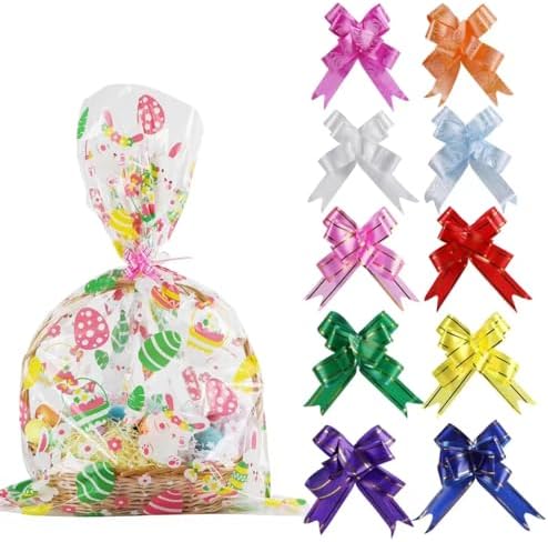 LOKIPA 10 Piezas de Bolsas para Cestas de Pascua, Bolsas de Celofán Grandes con 10 Lazos de Color para Regalos y Fiestas de Pascua (90X60 cm) - imagen 1