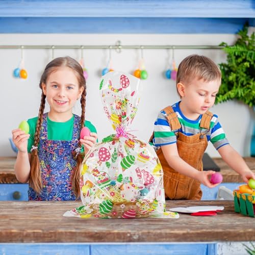 LOKIPA 10 Piezas de Bolsas para Cestas de Pascua, Bolsas de Celofán Grandes con 10 Lazos de Color para Regalos y Fiestas de Pascua (90X60 cm) - imagen 5