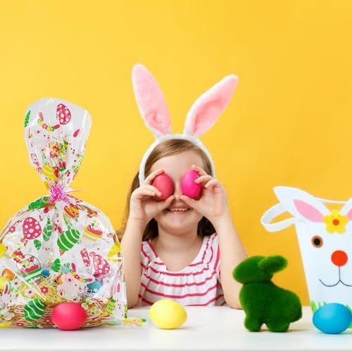 LOKIPA 10 Piezas de Bolsas para Cestas de Pascua, Bolsas de Celofán Grandes con 10 Lazos de Color para Regalos y Fiestas de Pascua (90X60 cm) - imagen 6