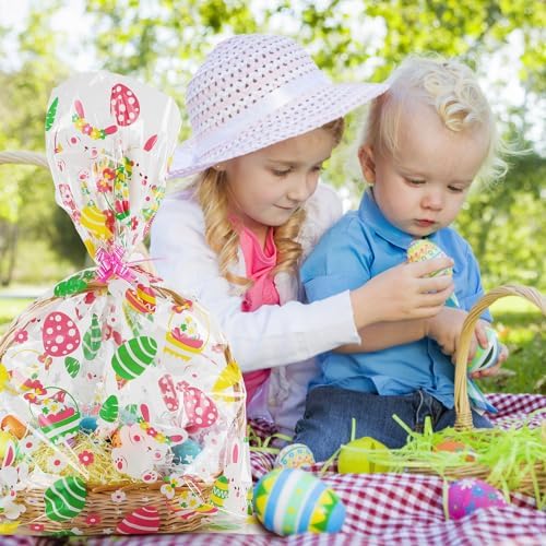LOKIPA 10 Piezas de Bolsas para Cestas de Pascua, Bolsas de Celofán Grandes con 10 Lazos de Color para Regalos y Fiestas de Pascua (90X60 cm) - imagen 7