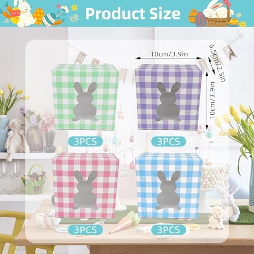 Paquete de 12 cajas de conejito coloridas de 4x4x2.6 pulgadas con ventana, cajas de cartón kraft para dulces y cupcakes, ideales para Pascua y - imagen 2