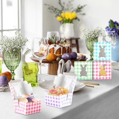Paquete de 12 cajas de conejito coloridas de 4x4x2.6 pulgadas con ventana, cajas de cartón kraft para dulces y cupcakes, ideales para Pascua y - imagen 5