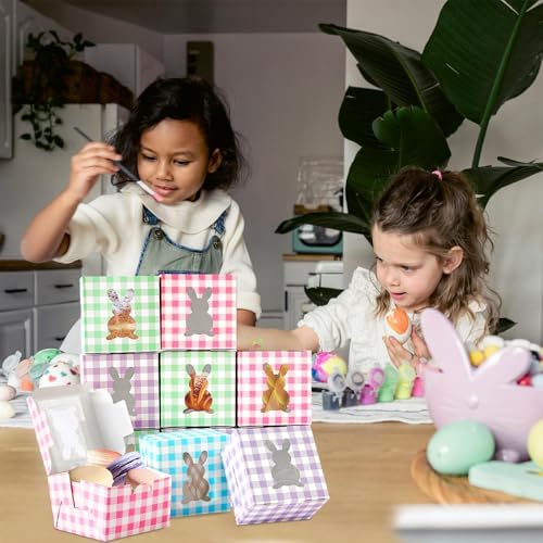 Paquete de 12 cajas de conejito coloridas de 4x4x2.6 pulgadas con ventana, cajas de cartón kraft para dulces y cupcakes, ideales para Pascua y - imagen 6