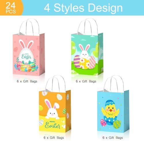 Bolsas de Caza de Huevos de Pascua Tewess 24 Piezas, 4 Estilos con Conejitos Pastel, Favoritos de Fiesta de Pascua para Niños, Suministros de - imagen 4