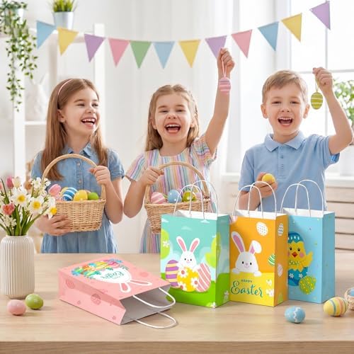 Bolsas de Caza de Huevos de Pascua Tewess 24 Piezas, 4 Estilos con Conejitos Pastel, Favoritos de Fiesta de Pascua para Niños, Suministros de - imagen 5