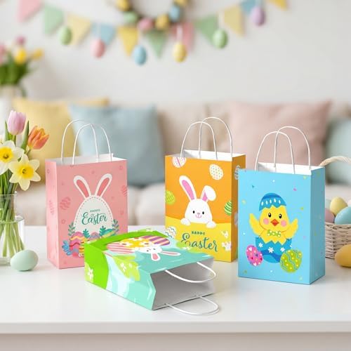 Bolsas de Caza de Huevos de Pascua Tewess 24 Piezas, 4 Estilos con Conejitos Pastel, Favoritos de Fiesta de Pascua para Niños, Suministros de - imagen 6