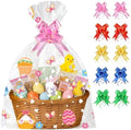Soarvita 10 Piezas de Bolsas Grandes para Cestas de Pascua con Lazos: 20×28 Pulgadas de Plástico Transparente para Regalos y Juguetes Grandes - imagen 1