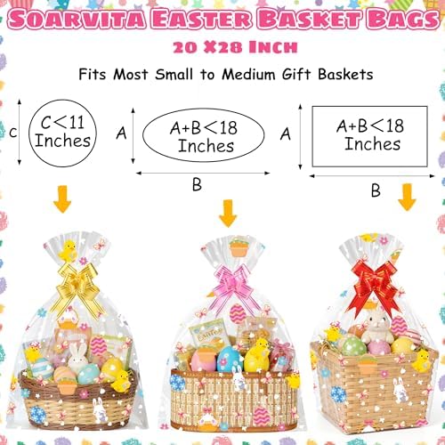 Soarvita 10 Piezas de Bolsas Grandes para Cestas de Pascua con Lazos: 20×28 Pulgadas de Plástico Transparente para Regalos y Juguetes Grandes - imagen 2