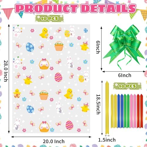 Soarvita 10 Piezas de Bolsas Grandes para Cestas de Pascua con Lazos: 20×28 Pulgadas de Plástico Transparente para Regalos y Juguetes Grandes - imagen 3
