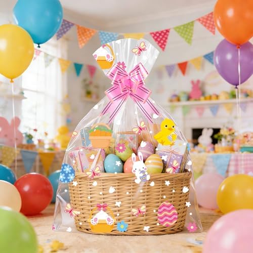 Soarvita 10 Piezas de Bolsas Grandes para Cestas de Pascua con Lazos: 20×28 Pulgadas de Plástico Transparente para Regalos y Juguetes Grandes - imagen 7