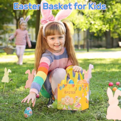 Bolsas de Regalo de Pascua Tedmax, 6 Pzs Tote Reutilizables de Tela No Tejida con Asas, Canasta Personalizada para Niños, Bolsas de Fiesta para Caza - imagen 2