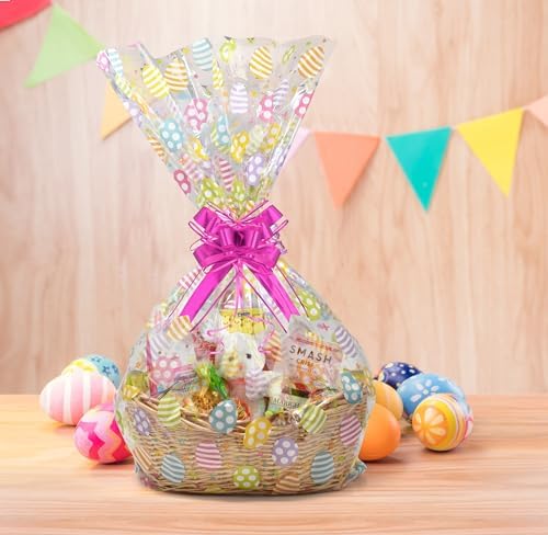 Bolsas para Cesta de Pascua 10 Piezas 24x30 Pulgadas Transparentes con Diseño de Huevos Coloridos y Cierres de Torzón, Bolsas Grandes para Regalos y - imagen 4