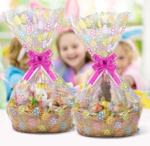 Bolsas para Cesta de Pascua 10 Piezas 24x30 Pulgadas Transparentes con Diseño de Huevos Coloridos y Cierres de Torzón, Bolsas Grandes para Regalos y - imagen 5