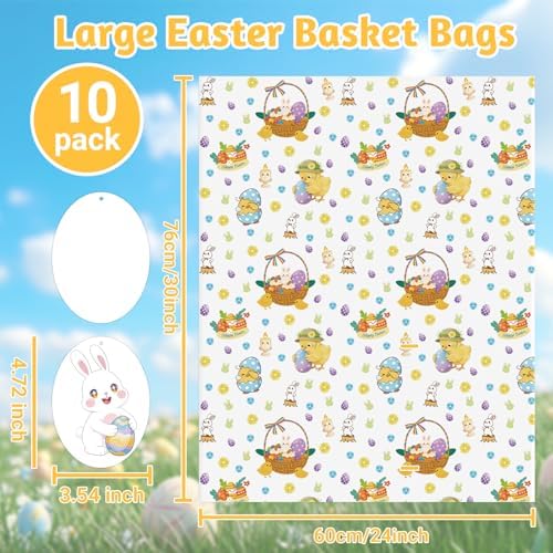 Bolsas de Celofán Miukada 24x30 Pulgadas para Pascua con Etiquetas de Conejo y Listones, Paquete de 10, 2 Mil de Grosor, Ideal para Regalos y - imagen 3