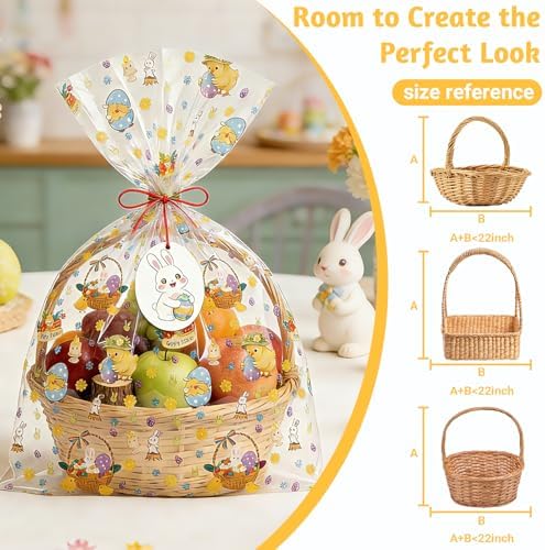 Bolsas de Celofán Miukada 24x30 Pulgadas para Pascua con Etiquetas de Conejo y Listones, Paquete de 10, 2 Mil de Grosor, Ideal para Regalos y - imagen 5