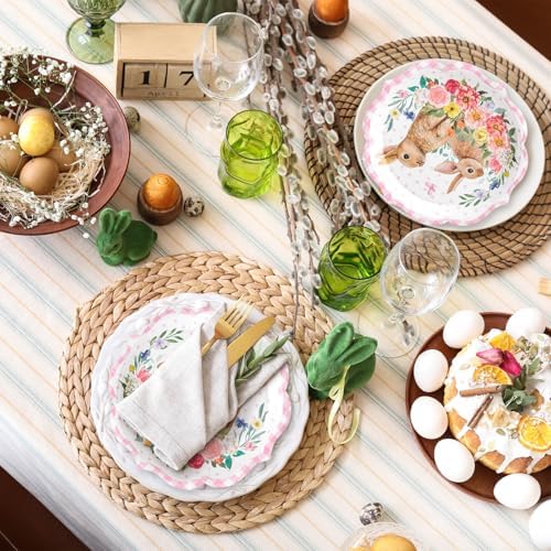 Platos Desechables FYSUIMU de 7 Pulgadas, 40 Pcs, con Diseño de Conejito de Pascua Rosa, Flores y Cuadros para Fiestas, Baby Shower y Cumpleaños - imagen 6