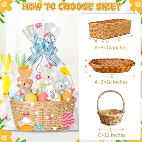 Paquete de 10 Bolsas de Cesta de Pascua ZYLOP con Lazos, 20x28 Pulgadas, Envoltura Grande de Celofán, Plástico Transparente de 2.8 Mil, Ideal para - imagen 3