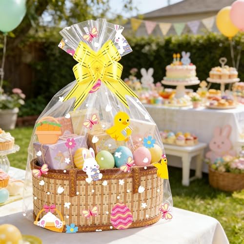 Paquete de 10 Bolsas de Cesta de Pascua ZYLOP con Lazos, 20x28 Pulgadas, Envoltura Grande de Celofán, Plástico Transparente de 2.8 Mil, Ideal para - imagen 5