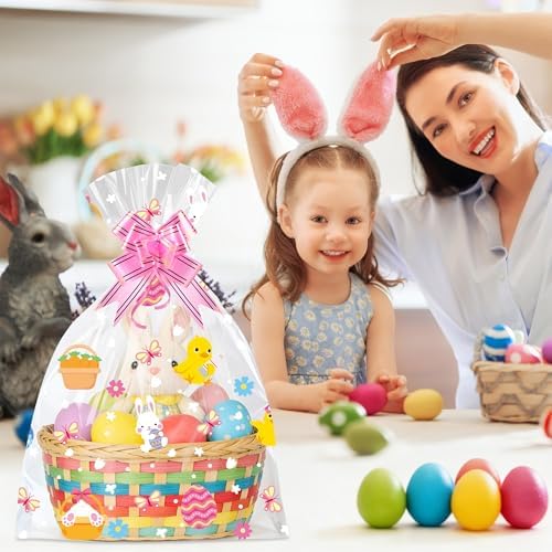 Paquete de 10 Bolsas de Cesta de Pascua ZYLOP con Lazos, 20x28 Pulgadas, Envoltura Grande de Celofán, Plástico Transparente de 2.8 Mil, Ideal para - imagen 6