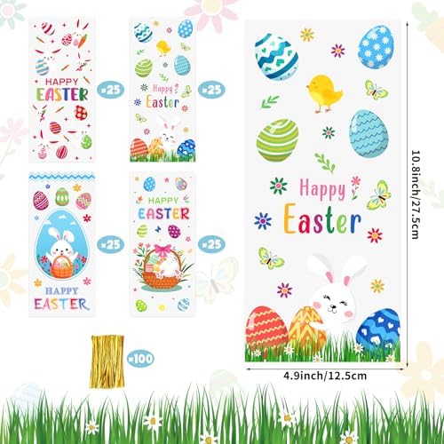 Atiloy 100 PZS Bolsas de Regalo para Pascua, Bolsas de Celofán con Conejito y Huevo, Decoración y Sorpresas para Fiestas de Pascua - imagen 2