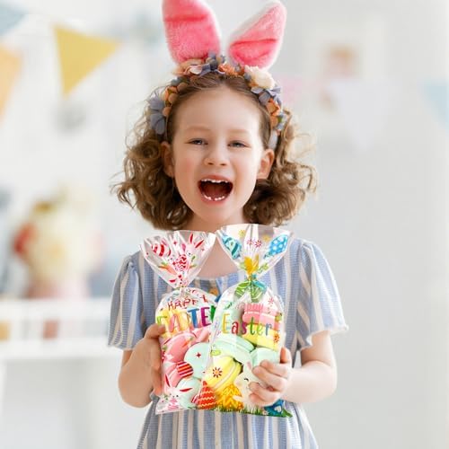 Atiloy 100 PZS Bolsas de Regalo para Pascua, Bolsas de Celofán con Conejito y Huevo, Decoración y Sorpresas para Fiestas de Pascua - imagen 3