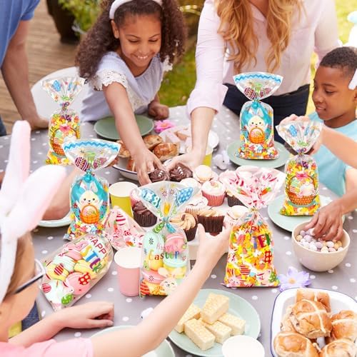 Atiloy 100 PZS Bolsas de Regalo para Pascua, Bolsas de Celofán con Conejito y Huevo, Decoración y Sorpresas para Fiestas de Pascua - imagen 6