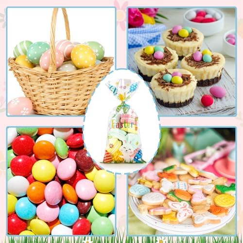 Atiloy 100 PZS Bolsas de Regalo para Pascua, Bolsas de Celofán con Conejito y Huevo, Decoración y Sorpresas para Fiestas de Pascua - imagen 7