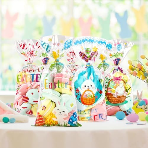 Atiloy 100 PZS Bolsas de Regalo para Pascua, Bolsas de Celofán con Conejito y Huevo, Decoración y Sorpresas para Fiestas de Pascua - imagen 8