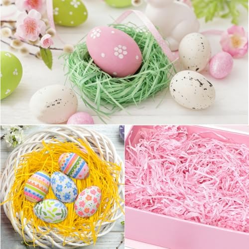 Paja de Papel para Pascua, 150g/5.3oz, Relleno de Canasta, Papel Arrugado en 3 Colores: Rosa, Verde y Amarillo, Ideal para Regalos y Fiestas - imagen 3