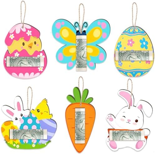 Set de 6 Tarjetas para Dinero de Pascua, Lindos Sujetadores de Conejito, Huevo, Mariposa y Zanahoria para Fiestas, Intercambio en Clase y - imagen 1