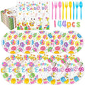 Juego de Platos y Servilletas Desechables RUEGGVAT para Pascua - 144 Piezas, Platos de 9 y 7, Cubiertos y Decoración de Conejitos y Huevos - - imagen 1